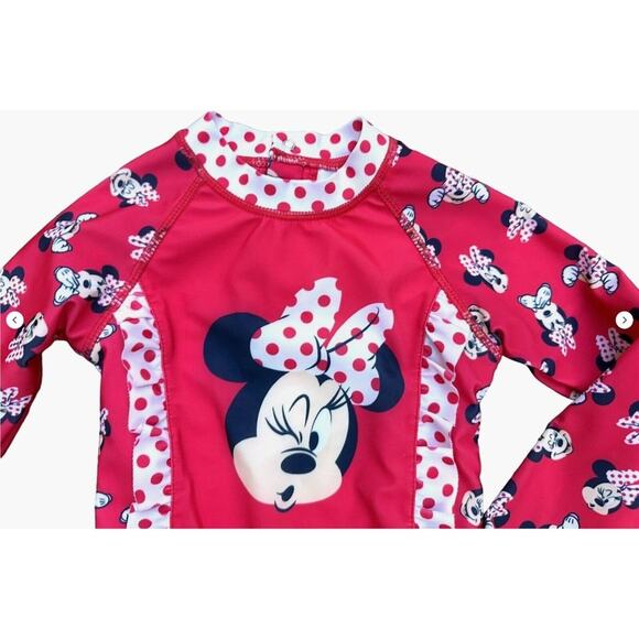 Disney Minnie Mouse Long Sleeve Pink Bathing Suit Wink Ruffles Bow Toddler 3T La - Picture 3 of 4
